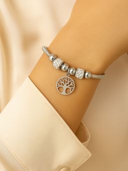 I Jewels - Silver Plated Crystal with Tree Drop Charm Bracelet