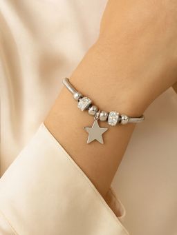 I Jewels - Silver Plated Crystal with Star Drop Charm Bracelet