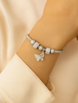 I Jewels - Silver Plated Crystal with Butterfly Drop Bracelet