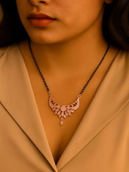 I Jewels - Rose Gold-Plated Stone-Studded And Beaded Mangalsutra