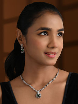 I Jewels - Green Sliver-Plated Cubic Zirconia and American Diamond Jewellery Set for Women