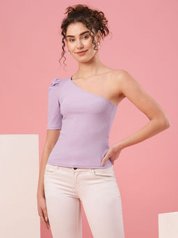 Globus - Women Lavender One Shoulder Half Sleeves Casual Top