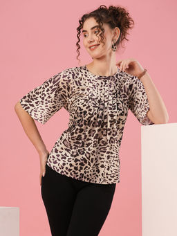 Globus - Women Multi Color Animal Print Round Neck Casual Top