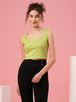 Globus - Women Green Sweetheart Neck Sleeveless Party Crop Top