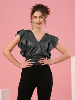 Globus - Women Green V-Neck Ruffled Sleeves Party Top