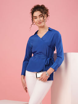 Globus - Women Blue Shirt Collar Cuffed Sleeves Party Top (Set of 2)
