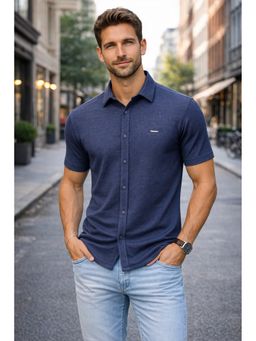 Parcel Yard - Men Blue Cotton Blend Solid Shirt