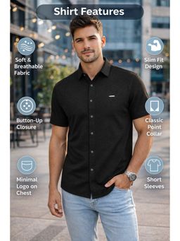 Parcel Yard - Men Black Cotton Blend Solid Shirt