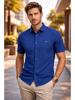 Parcel Yard - Men Navy Blue Cotton Blend Solid Shirt