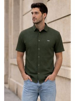 Parcel Yard - Men Olive Cotton Blend Solid Shirt