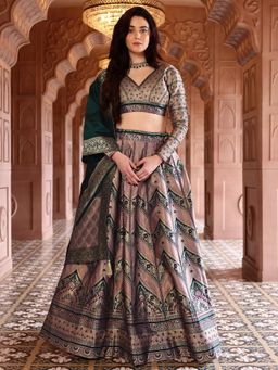 HOUSE OF PURVAJA - Women's Kanjivaram Multi-Color Stitched Lehenga & Unstitched Choli with Dupatta