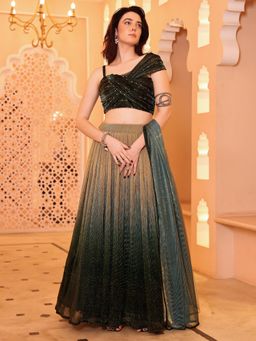 HOUSE OF PURVAJA - Women's Lycra Green Stitched Lehenga & Unstitched Choli with Dupatta