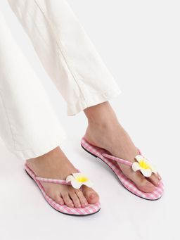 Zori World - Bahamas - Checkered Pink With Flower Flats