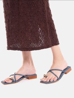 Zori World - Nova - Blue With Golden Toe Ring Flats