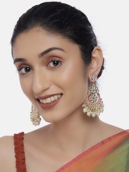 Laida - Pink & Gold-Plated Kundan Studded Crescent Shaped Chandbalis