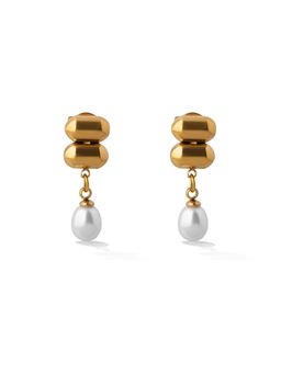 Palmonas - Dual Bar Pearl Accent Earrings For Women - Waterproof And Anti-Tarnish