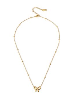 Palmonas - Gold Bow Pendant With Beaded Chain Necklace For Women - Waterproof And Anti-Tarnish