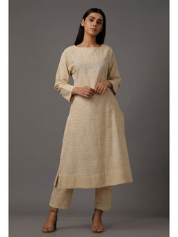 Tjori - Cream White Pure Woven Cotton Kurta & Pant (Set of 2)
