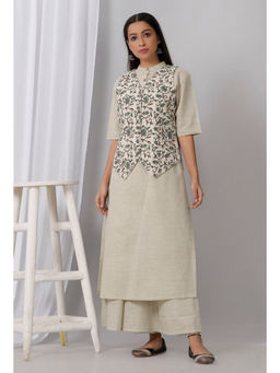 Tjori - Set Of 3 : Green Khadi Blazer with Kurta & Palazzo (Set of 3)