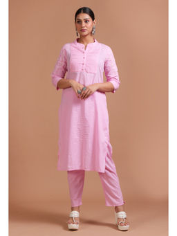 Tjori - Light Pink Cotton Embroidered Kurta & Pant (Set of 2)