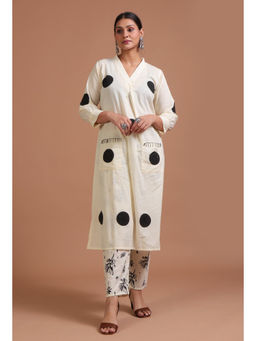 Tjori - Off White and Black Cotton Printed Kurta & Pant (Set of 2)