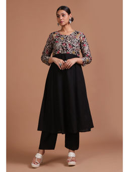 Tjori - Black Cotton Printed Kurta & Pant (Set of 2)