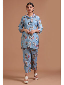 Tjori - Sky Blue Cotton Digital Printed Kurta & Pant (Set of 2)