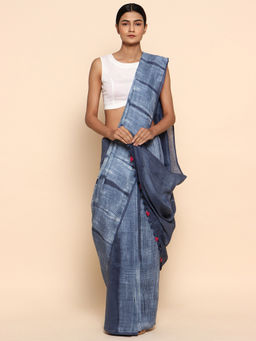 CHOWDHRAIN - Blue Linen Shibori Saree with Unstitched Blouse Piece