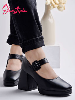 Shoetopia - Women Round Toe Black Mary Janes Pumps