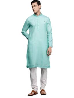Manyavar - Blue Woven Design Kurta with Pencil Pajama (Set of 2)
