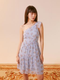 Pomelo - Floral One Shoulder Mini Dress - Blue