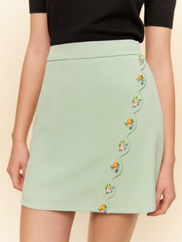 Pomelo - Floral Detail Mini Skirt - Green