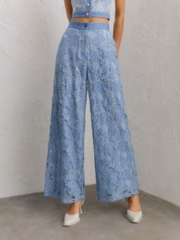 Pomelo - Emma Floral Lace Pants - Blue