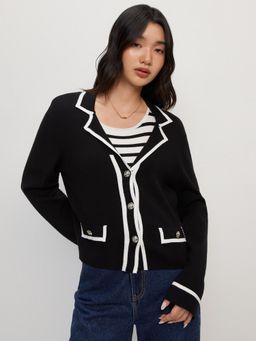 Pomelo - Contrast Trim Two Tone Cardigan - Black