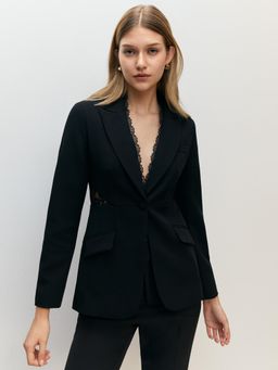 Pomelo - Semi-See Through Lace Blazer - Black