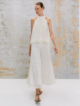 Pomelo - Floral Lace Sheer Halter Top - White