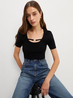 Pomelo - Strap Detail Knitted Top - Black