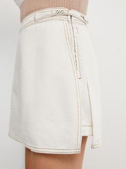 Pomelo - High Waist Denim Mini Skort - Off-White