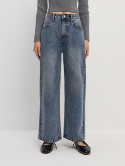 Pomelo - Logo Printed Pocket Straight Jeans - Blue