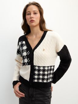 Pomelo - Two Pattern Cardigan - Off White