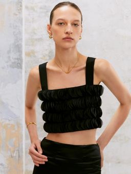 Pomelo - Layered Circle-Crepe Square Neck Crop Top - Black