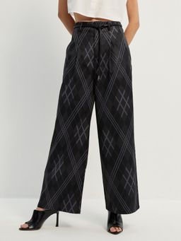 Pomelo - Argyle Printed High Rise Trouser - Dark Grey