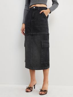 Pomelo - Convertible Zip-Off Cargo Midi Skirt - Dark Grey