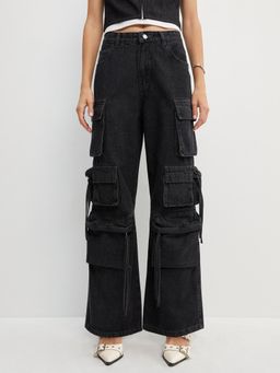 Pomelo - Mid Waist Cargo Pants - Black