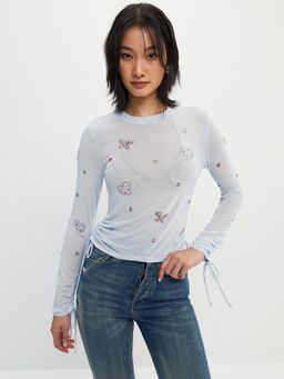 Pomelo - Mesh Rhinestone Top - Baby Blue