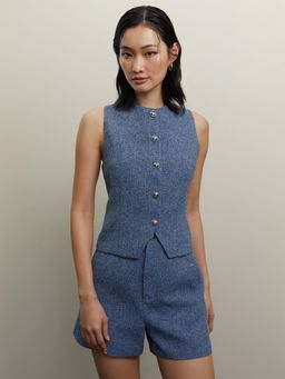 Pomelo - Buttoned Twill Top - Navy Blue