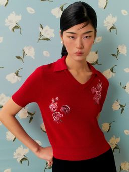 Pomelo - Orchid Sequin Knit Top - Red