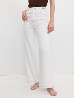 Pomelo - Contrast Stitch Wide Leg Jeans - Off-White