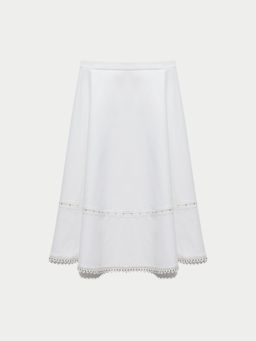 Pomelo - Flared Lace Trim Midi Skirt - White