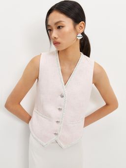 Pomelo - Tweed Top with Trim - Pink